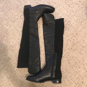 Over the knee black leather boots